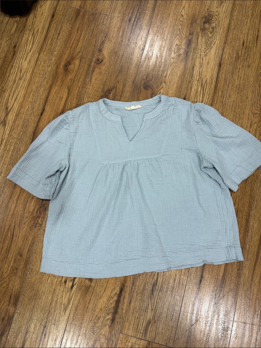 DownEast Pale Blue Cotton Gauze Short Sleeve Tunic Soft Comfort Sz XL